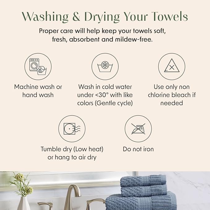 6 Pack 100% Cotton Hand Towels | Blue Towels | Oeko‑TEX Standard 100 | Soft & Absorbent, Quick‑Dry | Trinity Collection - Flint Stone
