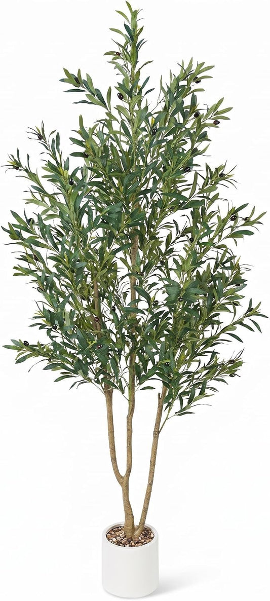 Olive Tree 8FT Fake Tree Faux Plants Indoor with Pot Artificial Tree Nearly Natural Olive Branches and Fruits for Living Room Home Office Decorations