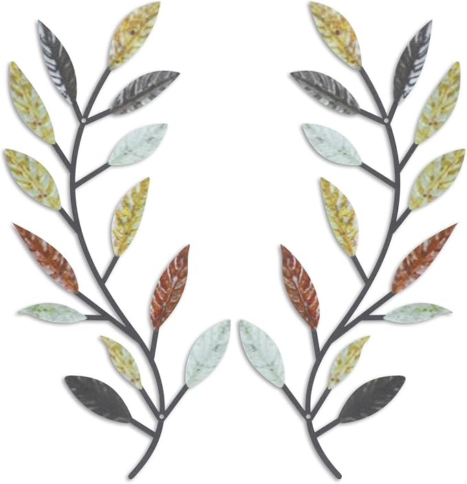 Zhengmy 2 Pcs Metal Leaf Wall Art Vine Branch Decor,Multi Color