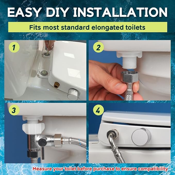 Elongated Bidet Toilet Seat with Soft-Close Lid, Self-Cleaning Dual Nozzles, Non-Electric Bidet Seat with Adjustable Water Pressure, White Toilet Seat for Elongated Toilets with Brass