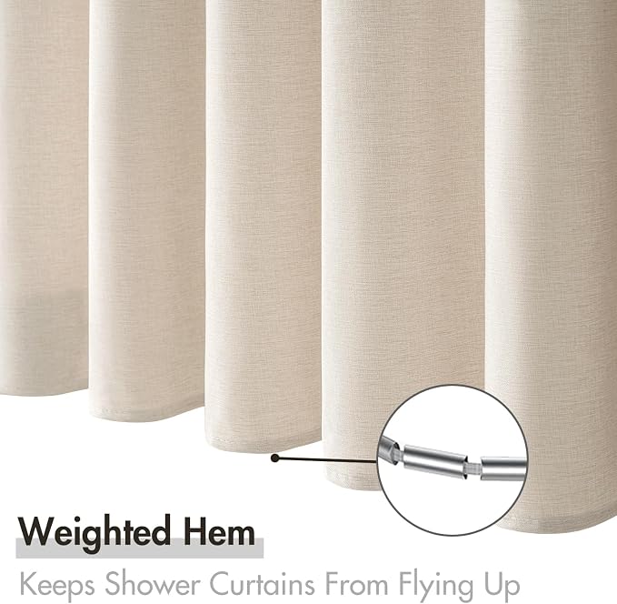 MIULEE 72 x 84 Extra Long Linen Shower Curtain Cream Beige 12 Metal Hooks | Washable, Fabric Shower Curtain, Waterproof Neutral Thick Cloth Shower Curtain, Bathroom Hotel Bathtub