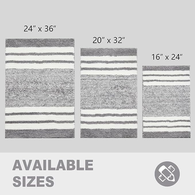 CozeCube Grey Striped 24"x16" Non Slip Washable Bath Mat | For Bathroom, Fluffy Absorbent Microfiber Bath Mats Machine Wash, Stylish Small Aesthetic Bathroom Rugs
