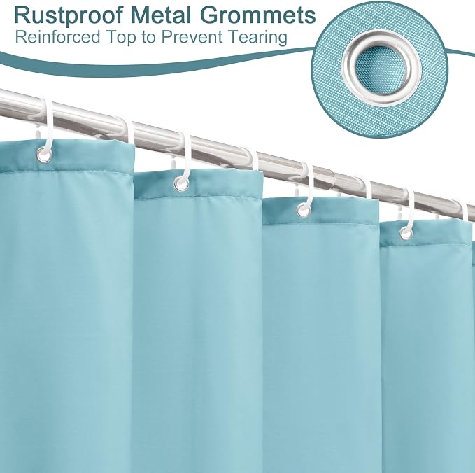 AooHome Standard 72x72 inch Shower Curtain Liner, Soft Polyester Solid Color Shower Curtain with Hooks, Weighted Hem, Water Repellent, Blue