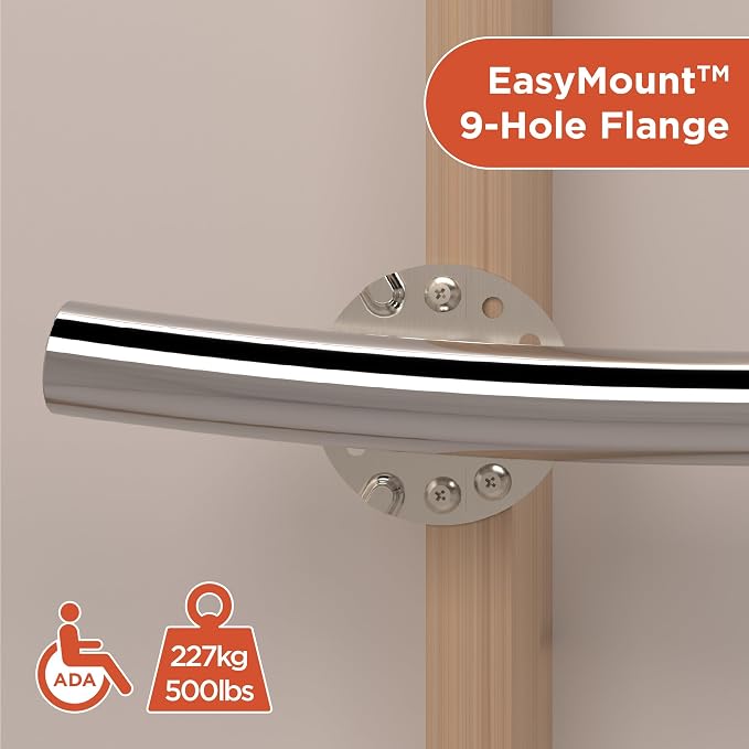 HEALTHCRAFT Wave Grab Bar 24" Single Pack, ADA Rail - Polished Chrome | Wave-shaped decorative grab bar, ADA compliant, 500 lb capacity