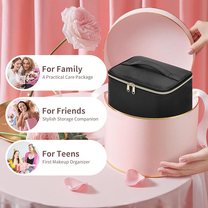 Travel Makeup Bag, Cosmetic Bags for Women Makeup Case Organizer Large Capacity Travel Toiletry Bag Storage Bags with Divider and Handle for Cosmetics Toiletries Brushes Tools-Large, Black