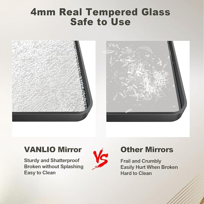 40x36 Inch Black Framed Bathroom Mirror for Wall, Black Metal Framed Mirror, Rounded Rectangle Bathroom Vanity Mirror, Anti-Rust, Shatterproof (Horizontal/Vertical) | Black Metal Framed Mirror, Rounded Rectangle Bathroom Vanity Mirror, Anti-Rust, Shatt...