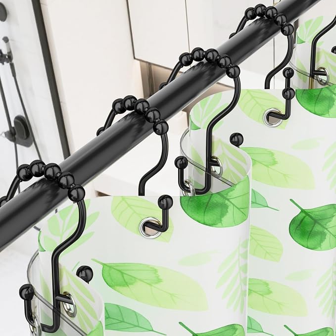 Shower Curtain Hooks, Metal Shower Curtain Rings Hooks, Black Shower Curtain Hooks Rust Proof, Smooth Gliding Shower Rings for Curtain, Shower Hooks for Shower Curtain Rod, Black-12 Pcs