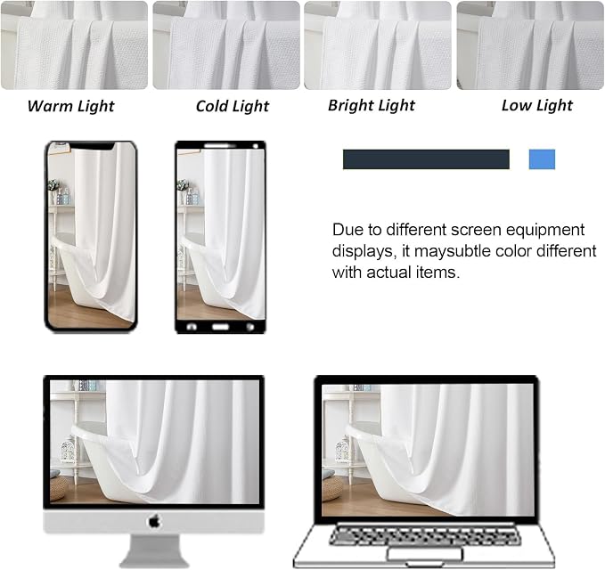 White Stall Shower Curtain for Bathroom, 3D Embossed Textured Fabric Small Shower Curtain for Narrow Stall Size, Machine Washable Water Resistance, Hotel Style, 36" W x 72" L, White