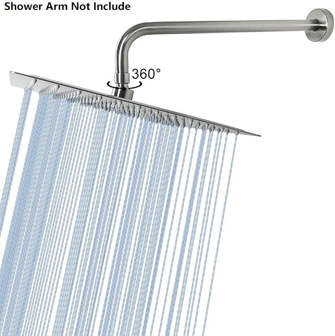 NearMoon Rain Shower Head, High Flow Stainless Steel Square Rainfall Shower, Waterfall Bath Shower Body Covering, Ceiling or Wall Mount (12 Inch, Brushed Nickel)
