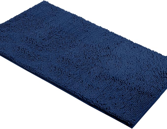 LuxUrux Plush Chenille Runner Rug – Ultra-Soft, Absorbent & Non-Slip Bath Mat for Bathroom, Hallway & More, Machine Washable (27 x 47 inches, Blue)