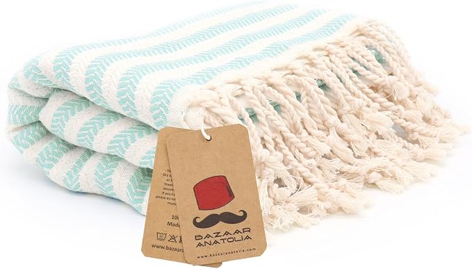 Turkish Beach Towel, 100% Cotton, 71x39 in, Arpa Mint