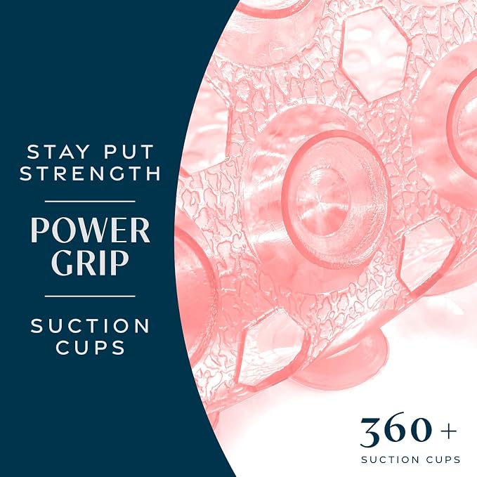 SlipX Solutions 39"x16" Power Grip Non Slip Bathtub Shower Mat, Coral | Stronger Wet Surface Protection, Soft Under Foot, 265+ Suction Cups, Large Drainage Holes