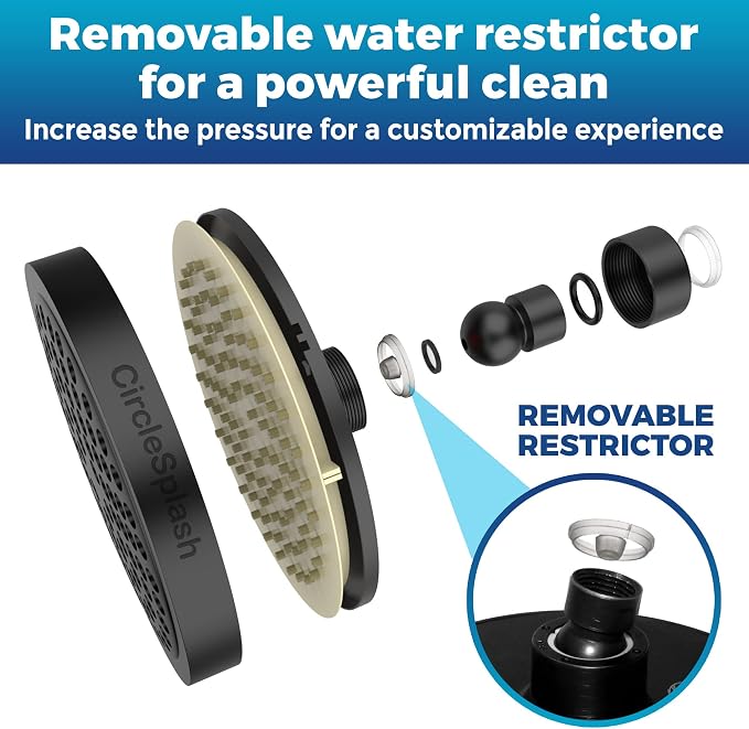 Shower Head - High Pressure 2.5 GPM - Oil Rubbed Bronze | Anti-clog silicone nozzles, removable restrictor, easy-clean fixed replacement