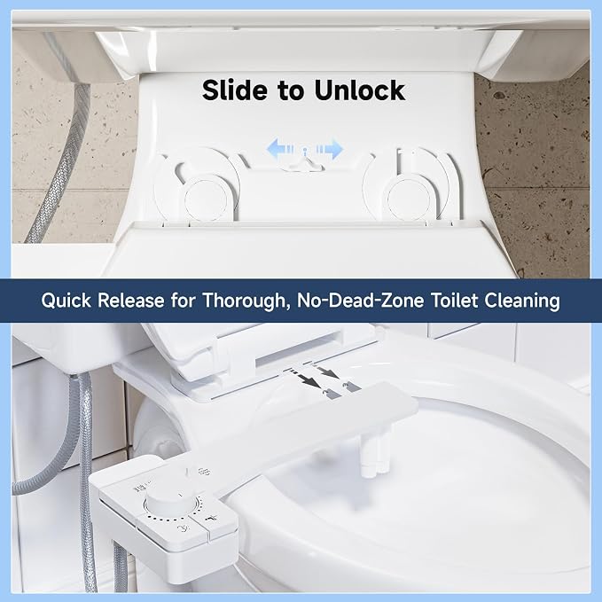 SAMODRA Bidet Attachment for Toilet, Non-Electric Fresh Cold Water Bidet Toilet with Angle Control Dual Nozzle, Adjustable Water Pressure & Self Cleaning Nozzle (1 Unit, WHIET)