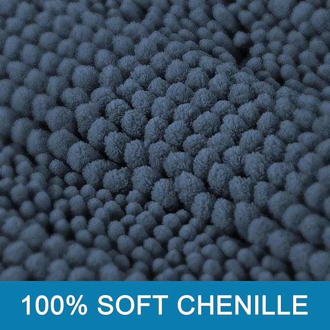 H.VERSAILTEX Bath Mats for Bathroom Non Slip Thick Chenille Striped Bath Rug Absorbent Fluffy Soft Shaggy Rugs Washable Dry Fast Plush Mats for Indoor, Bath Room, Tub - 20" x 32", Blue Indigo