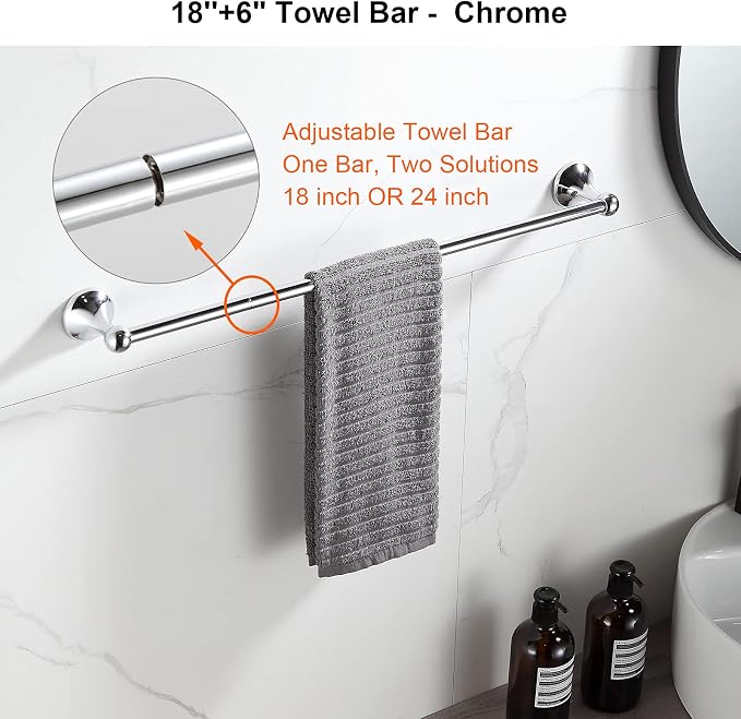 BGL Bathroom Hardware Set Chrome Adjustable Expandable Bath Towel Bars Bathroom Accessory Set Towel Racks 8-Pieces Wall Mount