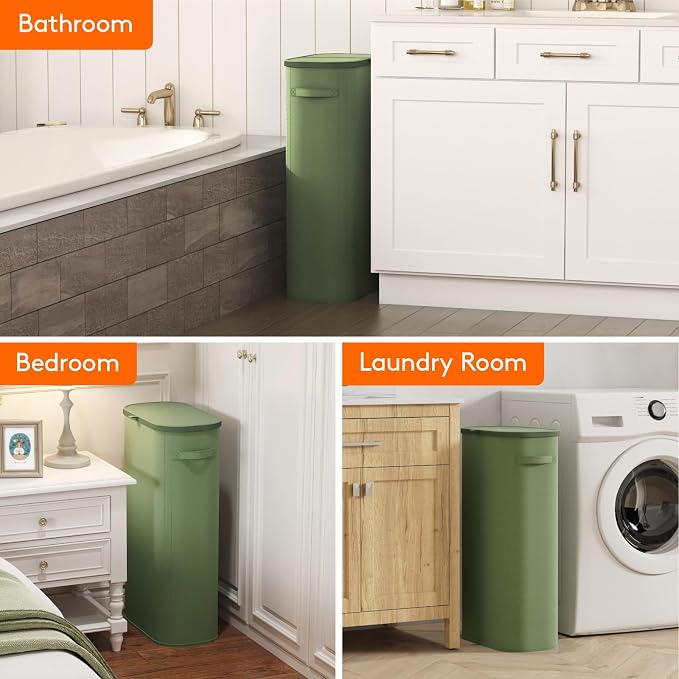 Lifewit Slim Laundry Basket with Lid and Removable Bag, 75L, Green | Plastic Handles, Collapsible Narrow Laundry Hamper, Tall Skinny Laundry Bin, Clothes Hamper for Laundry, Bedroom, RV, Dorm