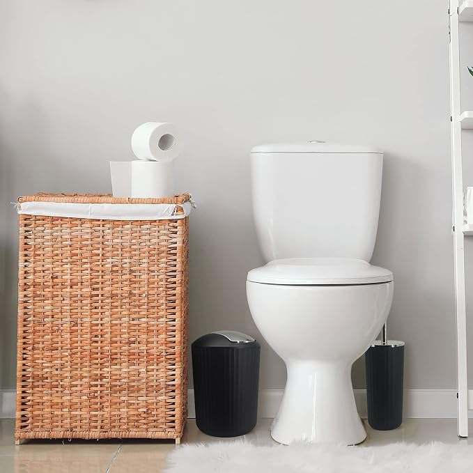 Bathroom Accessory Set, 10 Piece Black Bathroom Set Complete | Includes Trash Can, Soap Dispenser, Toothbrush Holder, Soap Holder, Tumbler, Toilet Brush, Tray, Qtip Holders, Tissue Cover