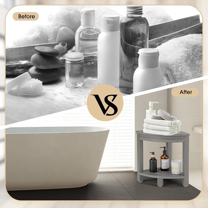 Apolimi HDPE Corner Shower Stool,Shower Bench Seat with Storage Shelf for Shaving Legs Plastic Spa Bath Step Foot Rest for Bathroom Small Place (Grey)