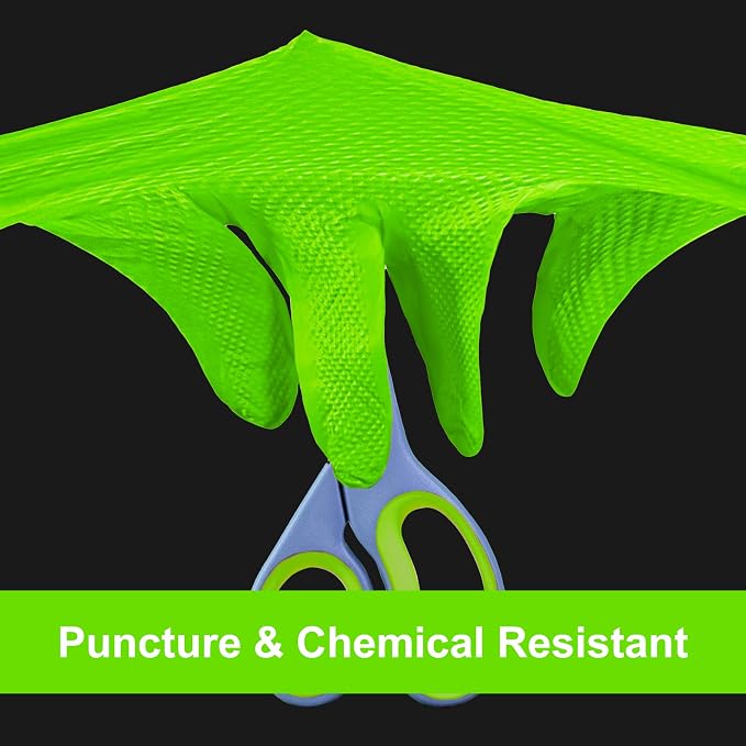 GLOVEWORKS Green Nitrile Gloves 8 Mil Heavy Duty Texture Chemical Resistant | Mechanic and Cleaning Gloves, Suitable for Heavy Duty Industrial Use, Chemical Resistant, HIgh-Visibility Color, Bulk Options