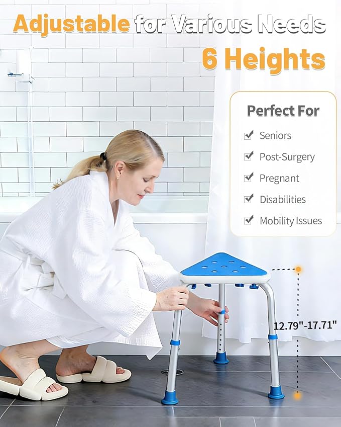 LEAGENTT HSA/FSA Triangular Shower Chair for Inside Shower, Space-Saving Corner Shower Stool for Compact Showers, Small Shower Stool for Shaving Legs, Adjust Shower Seat for Pregnant/Elderly/Disabled