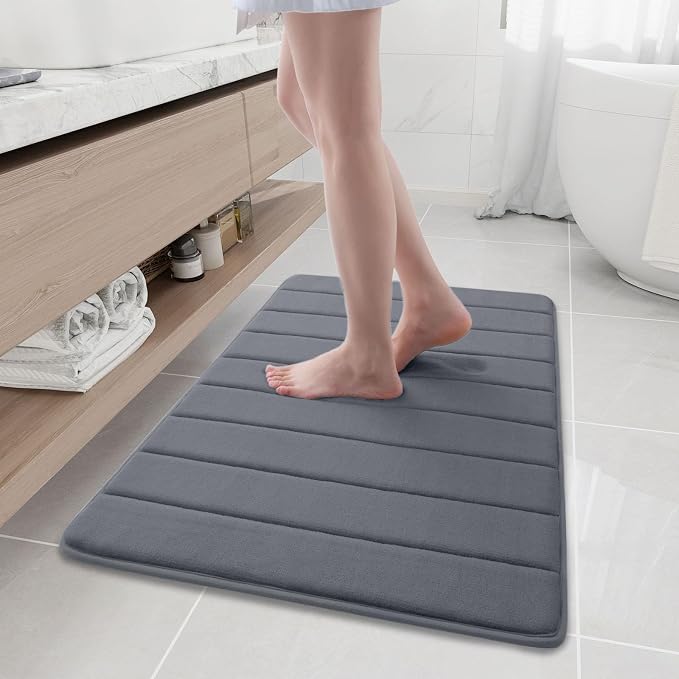 Buganda Memory Foam Bath Mat 35 x 24, Ultra Soft Absorbent Bathroom Rugs | Dark Grey, Machine Washable Quick Dry Bath Mats for Bathroom Floor, Shower and Tub, Home Decor Accessories