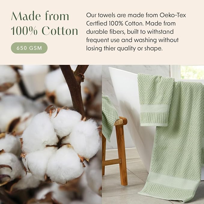 2 Pack Oversized Bath Towels 100% Cotton | Sage Towels | Oeko‑TEX Standard 100 | Soft & Absorbent, Quick‑Dry | Trinity Collection - Sage Green