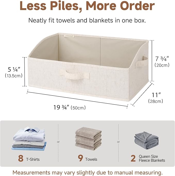 StorageWorks Closet Storage Bins, Beige(Cotton-linen), Large, 3-Pack | Linen Closet Organizer and Storage, Closet Organizer Bins, Shelf Baskets for Clothes, Purses, Towels