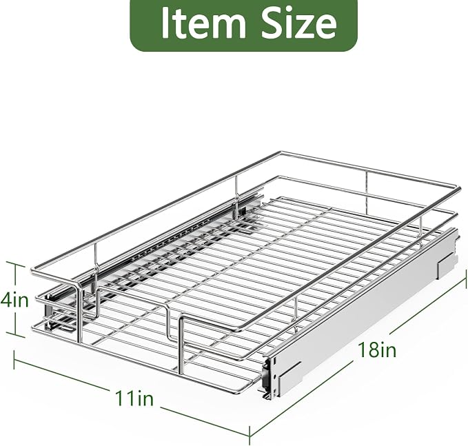 LOVMOR Pull Out Cabinet Organizer 11" W x 18" D, Kitchen Cabinet Pull Out Shelves Slide Out Storage…