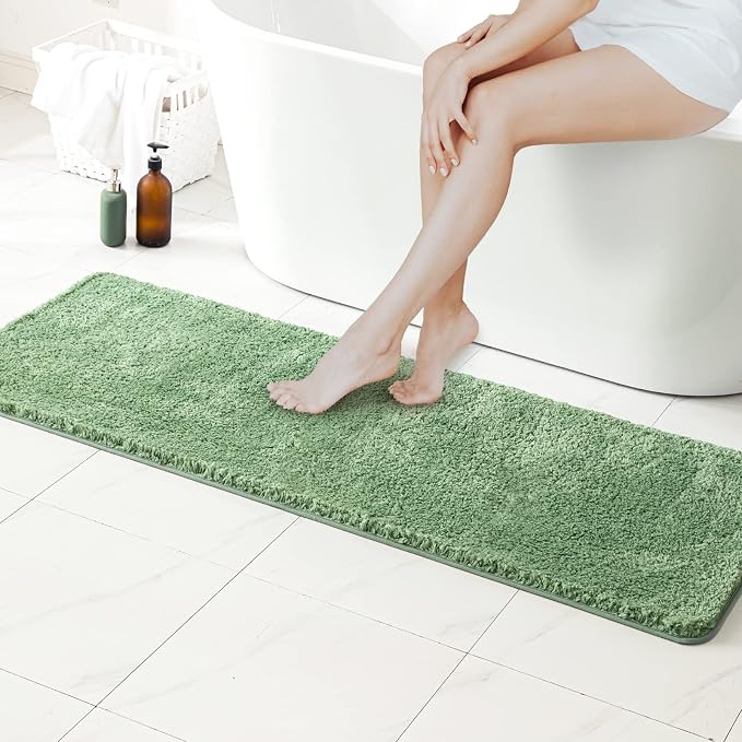MIULEE Sage Green Bathroom Runner Rugs Soft Microfiber Bath Mat 24x60 Inch | Absorbent, Non Slip, Quick Dry, Fluffy Bath Rugs for Bathroom Floor Tub Showers, Machine Washable