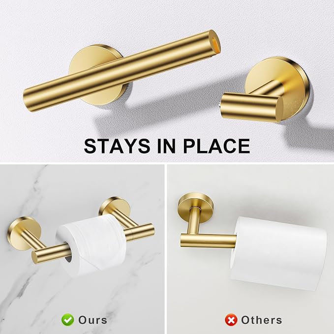TURS 5-Pieces Brushed Gold Bathroom Hardware Accessories Set 23.6inch SUS304 Stainless Steel Towel Bar Set Double Post Pivoting Toilet Paper Holder Set Wall Mounted