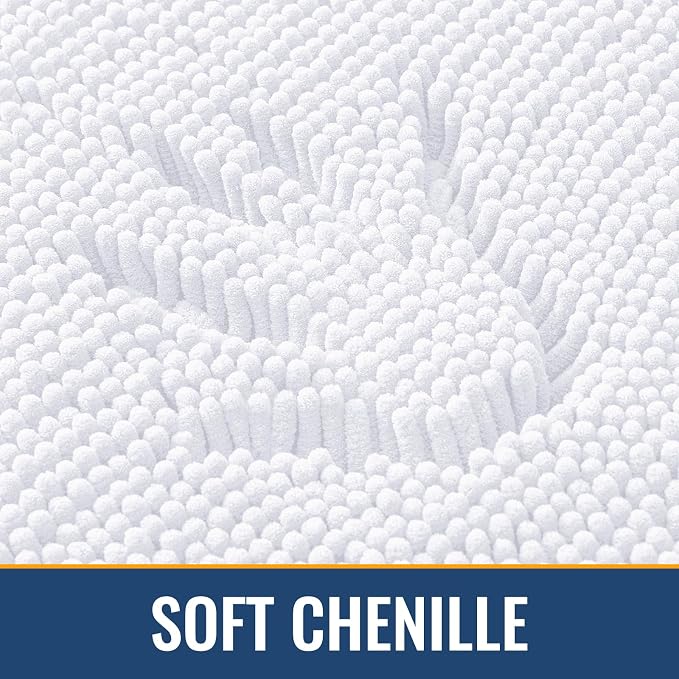 Arotive Bathroom Rugs 47x24, Soft Absorbent Shaggy Chenille Bath Rugs | White, Machine Washable Rubber Backing Bath Mats for Bathroom Floor Tub and Shower Home Decor Accessories