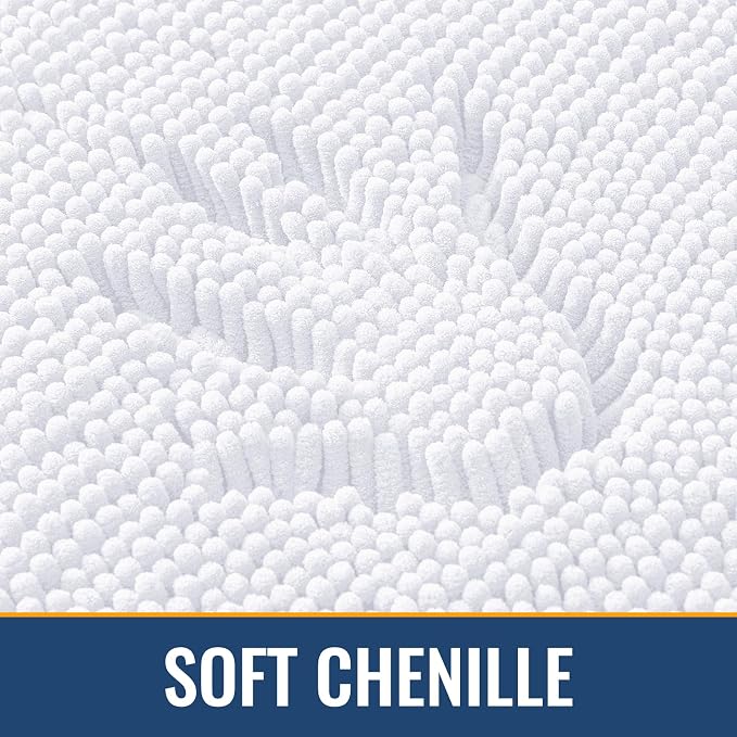 Arotive Bathroom Rugs 59x24, Soft Absorbent Shaggy Chenille Bath Rugs | White, Machine Washable Rubber Backing Bath Mats for Bathroom Floor Tub and Shower Home Decor Accessories
