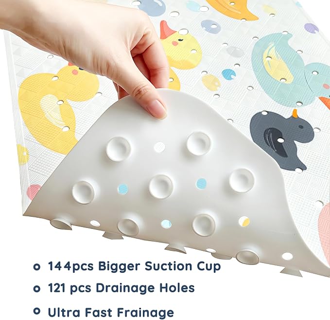 LNOND Bath Mat for Tub for Kids, Toddler Bathtub mat Non Slip, Colourful Cartoon Duck Kids Bath Mats for Bathroom Non Slip with Drain Holes and Suction Cups,Machine Washable (40 X 16 Inch)