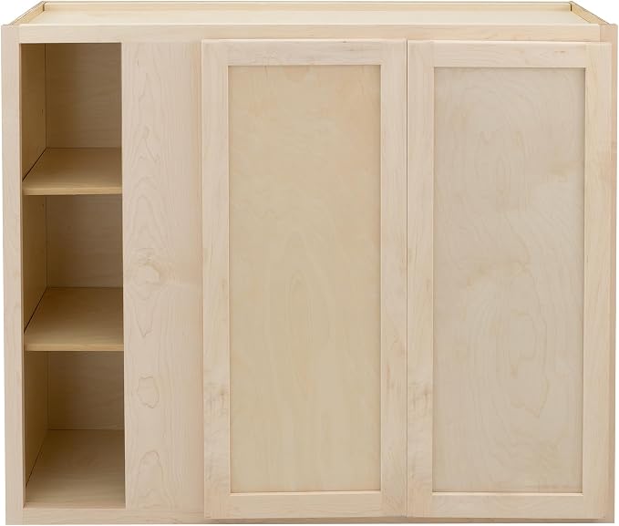Quicklock RTA (Ready-to-Assemble) 42" Tall Wall Kitchen Cabinets - Shaker Style | 100% Hardwood | Made in America | Soft Close Hardware (12" D x 42" W x 42" H Blind Corner, Raw Maple)