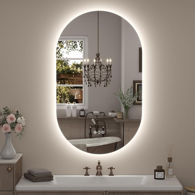 40x24 Inch Oval Backlit LED Bathroom Mirror for Wall | Stepless Dimmable, Shatter-Proof, Anti-Fog, 3 Colors, Memory, Phill-shaped, ETL Listed(Horizontal/Vertical)