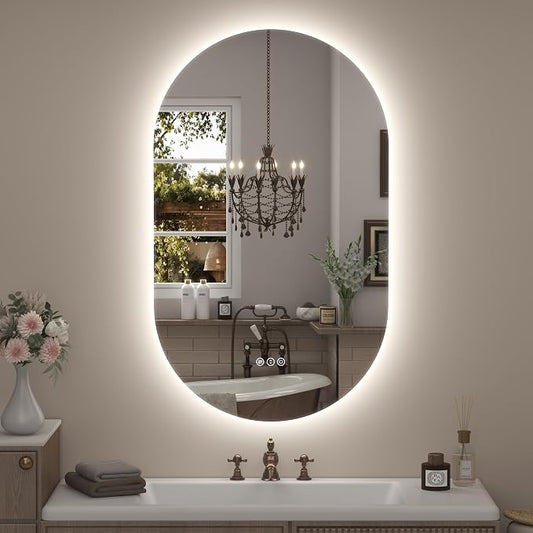 40x24 Inch Oval Backlit LED Bathroom Mirror for Wall | Stepless Dimmable, Shatter-Proof, Anti-Fog, 3 Colors, Memory, Phill-shaped, ETL Listed(Horizontal/Vertical)