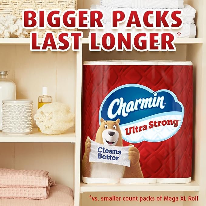 Charmin Ultra Strong Clean Touch 2-Ply Toilet Paper, 18 Family Mega Rolls = 90 Regular Rolls, White