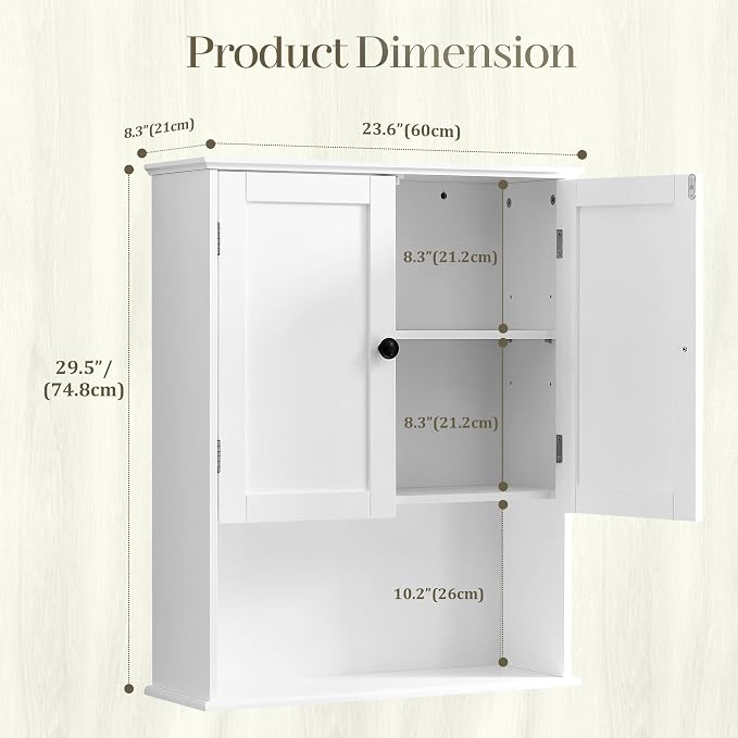 Bathroom Wall Cabinet, White 30" x 24" Wall Mounted Medicine Cabinet, Over Toilet Storage Hanging Cabinet Adjustable Shelves Cupboard with Large Space for Laundry Room, Bedroom, Kitchen, Entryway