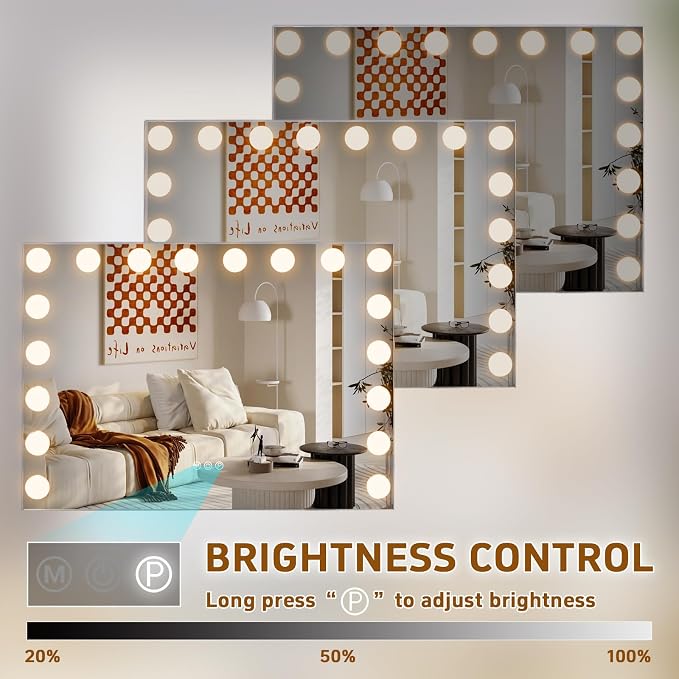 FENCHILIN Vanity Mirror with Lights, Hollywood Lighted Makeup Mirror with 18 Dimmable LED Bulbs for Dressing Room & Bedroom, Slim Metal Frame Design, White