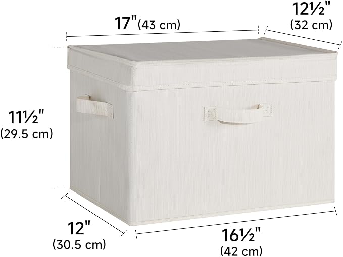 StorageWorks Closet Storage Bin with Lids, Decorative Storage Boxes with Handles, Fabric Storage Bins for Clothes, Jumbo, Mixing of Beige, White & Ivory, 2-Pack | Flip-Top Lid, 3 Handles, Collapsible, Stackable, for Clothes Blankets, Multi-Purpose, Jum...