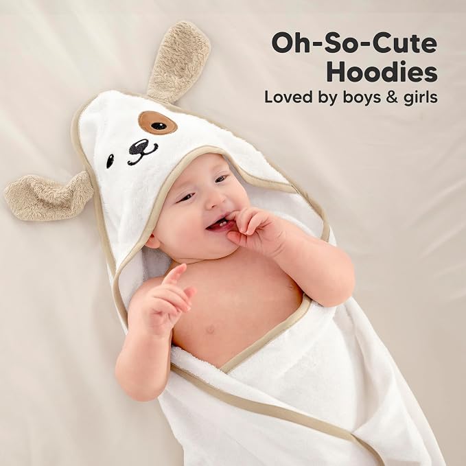 KeaBabies Hooded Baby Towel for Newborn, Baby Bath Towels (Dog, 30x30) | Viscose Derived from Bamboo, Large Baby Towels with Hood, Boys, Girls, Toddler, Soft Absorbent Baby Bath Essentials