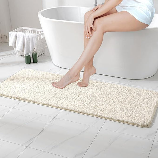 MIULEE Ivory Bathroom Runner Rugs Soft Microfiber Bath Mat 24x60 Inch | Absorbent, Non Slip, Quick Dry, Fluffy Bath Rugs for Bathroom Floor Tub Showers, Machine Washable