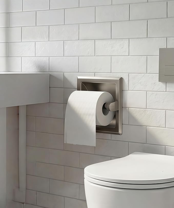 FORIOUS Recessed Toilet Paper Holder for Mega Rolls, Brushed Nickel | Stainless Steel Tissue Roll Holder Wall Mount for Bathroom Space-Saving Design, in Wall Toilet Paper Dispenser Insert