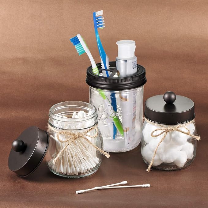 SheeChung 2 Pack Mason Jar Toothbrush Holder Lids, Wide Mouth ONLY, Bronze | Rustproof 304 Stainless Steel, for Ball Mason Jar or Any Pint, Western Rustic Farmhouse Decor, Bathroom Accessories Set
