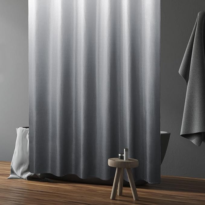 Small Stall Grey Ombre Shower Curtain, 36 x 72 | Narrow Half Gray Ombre Shower Curtain for Bathroom, Fabric Shower Curtain Set, Water Repellent, Machine Washable