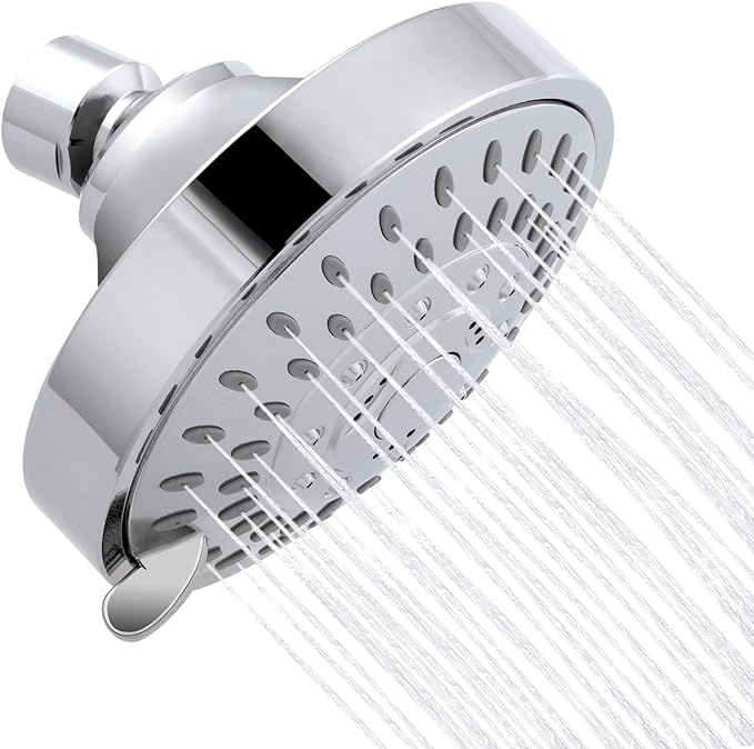 AISOSO High Pressure Rain Shower Head 5 Modes Showerhead 4.1" Chrome Silver | Low Water Pressure Compatible, Powerful Spray Fixed Showerhead for a Relaxing Indoor & Outdoor Shower