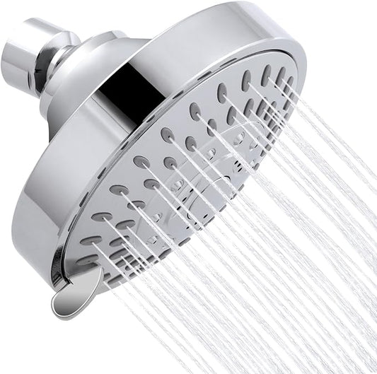 AISOSO High Pressure Rain Shower Head 5 Modes Showerhead 4.1" Chrome Silver | Low Water Pressure Compatible, Powerful Spray Fixed Showerhead for a Relaxing Indoor & Outdoor Shower