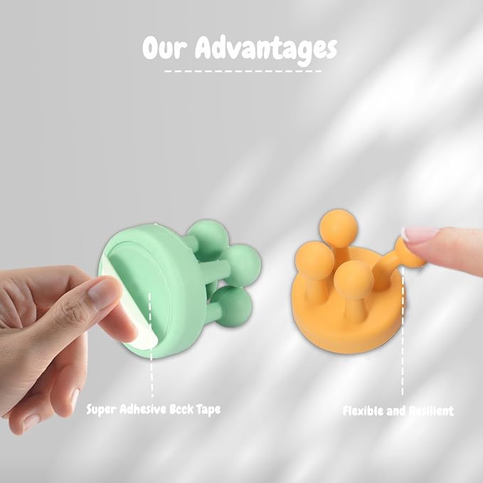 4Pcs Silicone Toothbrush Holders for Bathrooms,Waterproof Self Adhesive Multifunctional Hook for Hanging Towel Key Plug Cable for Bathroom Kitchen Living Room Office Mixed1