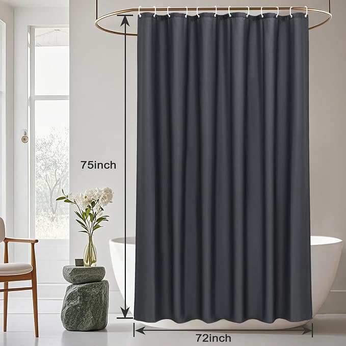 AooHome Hotel Fabric Shower Curtain Liner, Solid Bathroom Curtain with Hooks, Waterproof, Dark Grey, 72 Width x 75 Height Inch